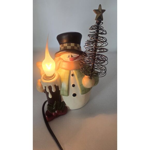 Crazy Mountain Snowman Figurine Holding a Tree Night Light- Christmas - Picture 1 of 5